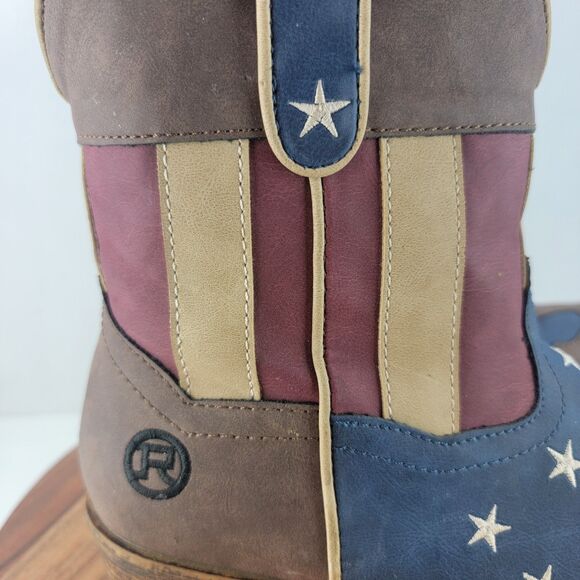Roper Womens Size 7.5 Man Made Brown American Flag Western Ankle Boots - Picture 5 of 10